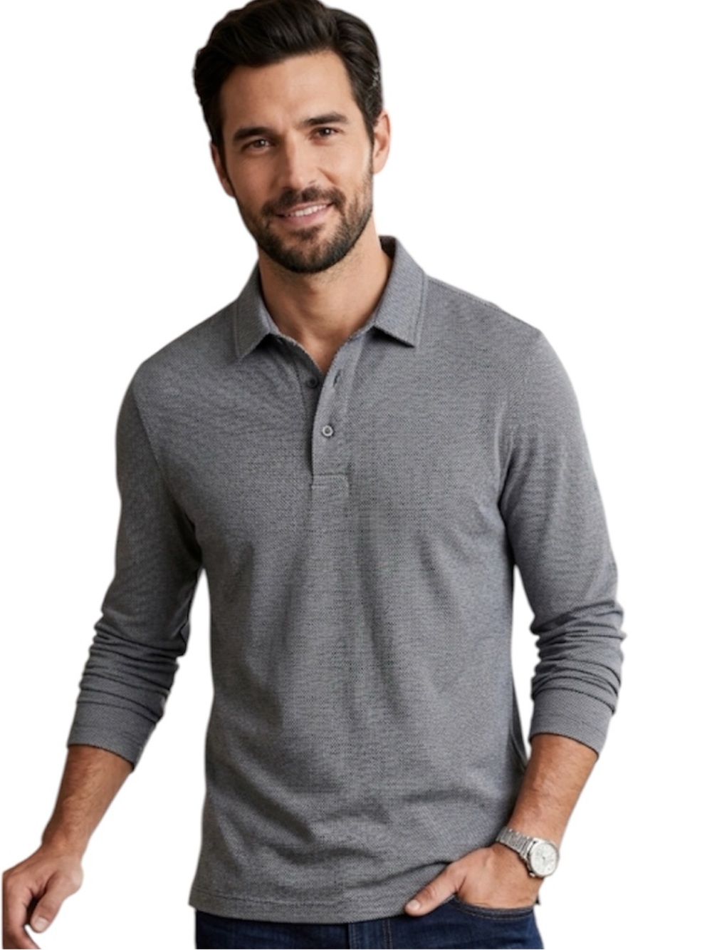 UNTUCKit Men's Black Wrinkle-Free Cotton Long Sleeve Polo Shirt M
BB